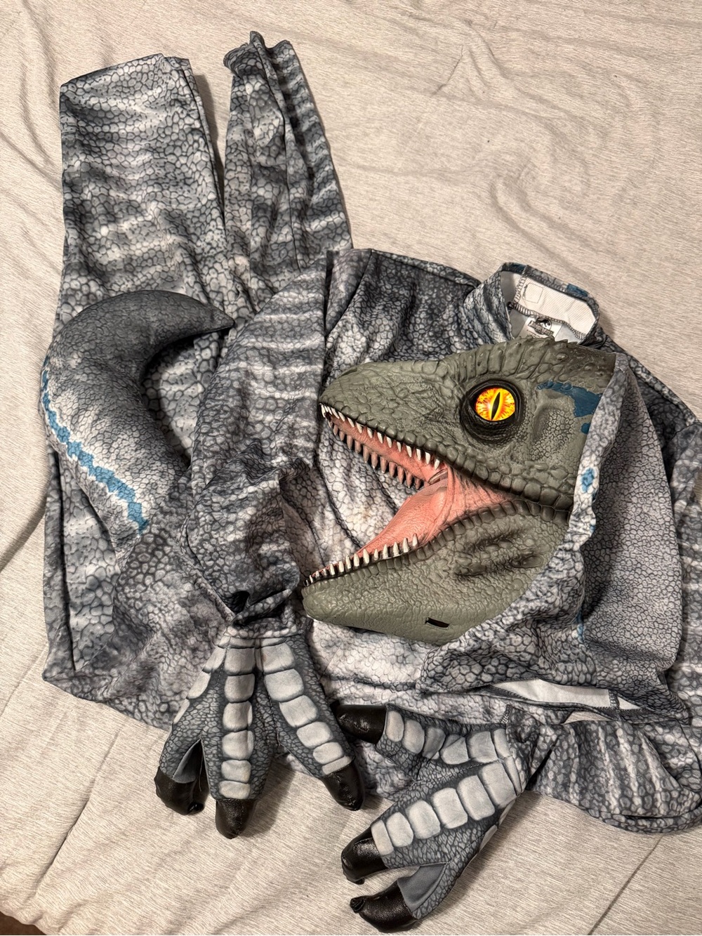 Grey Velociraptor Kids Halloween Costume with Mask